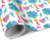 Schattigee paraplu bloemen meisje Waterverf Cadeaupapier (Rol Hoek)