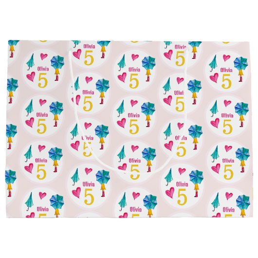 Schattigee paraplu meisje Waterverf illustratie Groot Cadeauzakje (Achterkant)