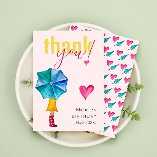 Schattigee paraplu meisje Waterverf illustratiepat Bedankkaart