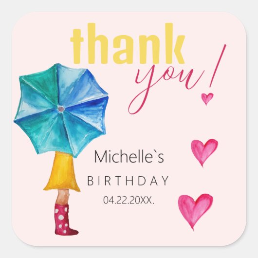 Schattigee paraplu meisje Waterverf illustratiepat Vierkante Sticker (Voorkant)