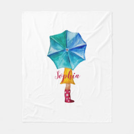 Schattigee paraplu meisje Waterverf Monogrammed Fleece Deken