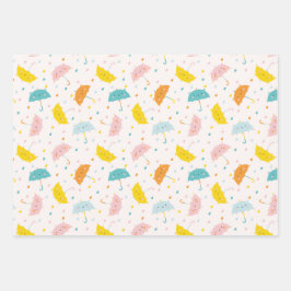 Schattigee paraplu's en regendruppels inpakpapier vel