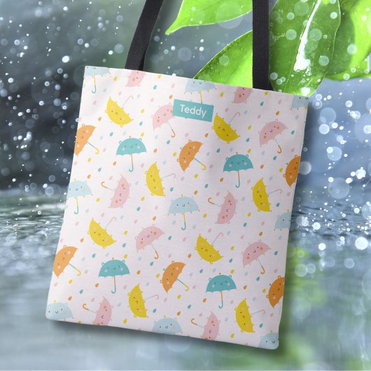 Schattigee Paraplu's en regendruppels met Naam Tas