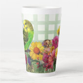 Schattigee parkiet en bloemen latte mok (Voorkant)
