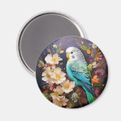 Schattigee parkiet en bloemen magneet (Voorkant / Achterkant)