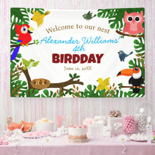 Schattigee Parrot Toucan Uil Zomervogels Verjaarda Spandoek