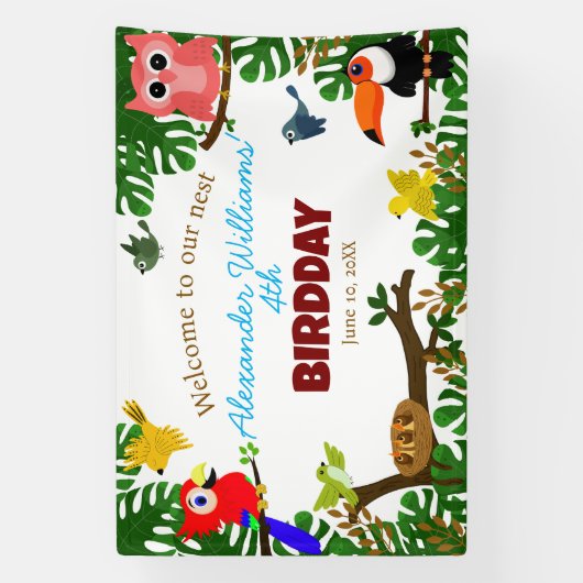 Schattigee Parrot Toucan Uil Zomervogels Verjaarda Spandoek (Verticaal)