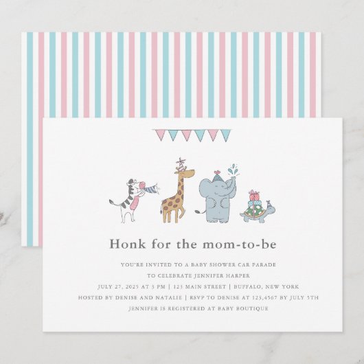 Schattigee Partij Dieren Baby shower Kaart (Voorkant / Achterkant)