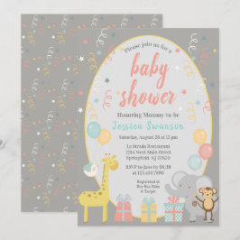 Schattigee Partij Dieren Baby shower Uitnodiging -