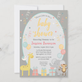 Schattigee Partij Dieren Baby shower Uitnodiging G