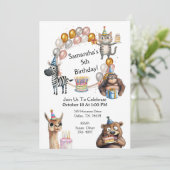 Schattigee Partij DierenVerjaardagsfeestuitnodigin Kaart (Staand voorkant)