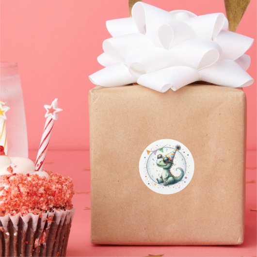 Schattigee Partij Pet Dinosaurus Verjaardag gunst  Ronde Sticker (Feest)