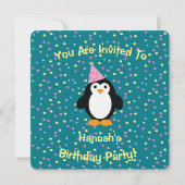 Schattigee Party Pinguïn Verjaardagsfeestuitnodigi Kaart (Achterkant)