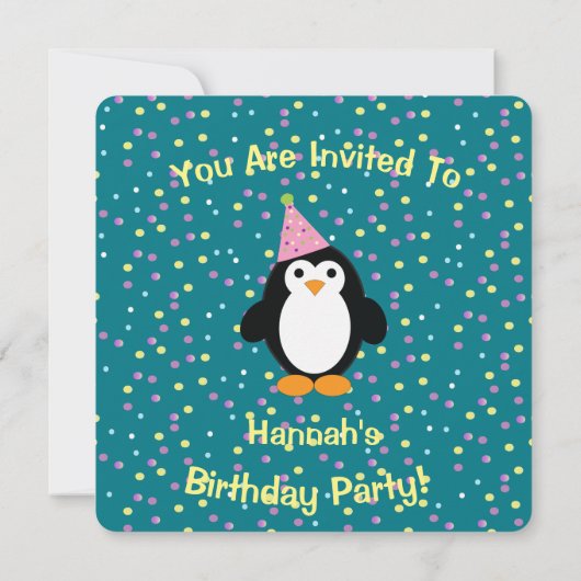 Schattigee Party Pinguïn Verjaardagsfeestuitnodigi Kaart (Achterkant)