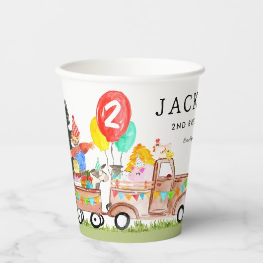 Schattigee Party Schuur Dieren Vrachtwagen Kinder  Papieren Bekers (Voorkant)