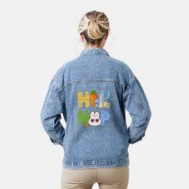 Schattigee Pasen "HOP HOP" Bunny & Carrot Spring Denim Jacket