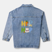 Schattigee Pasen "HOP HOP" Bunny & Carrot Spring Denim Jacket (Achterkant)