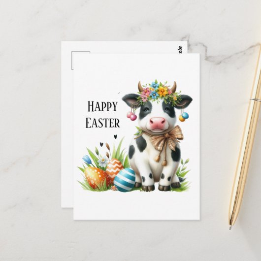 Schattigee Pasen koe tekst toevoegen Briefkaart (Voorkant / Achterkant in situ)