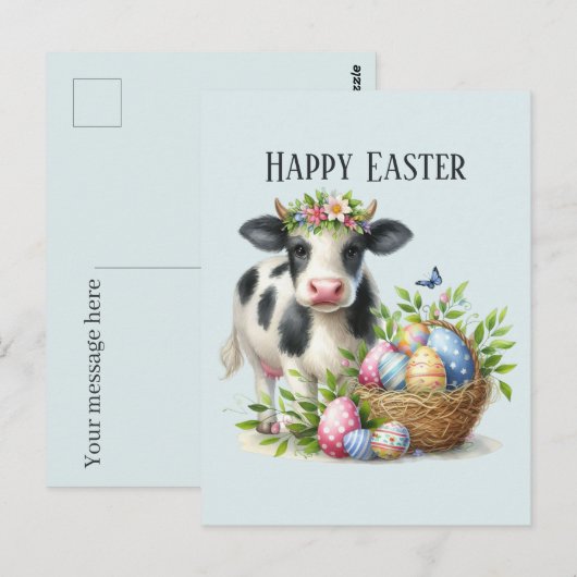 Schattigee Pasen koe tekst toevoegen Briefkaart (Voorkant / Achterkant)