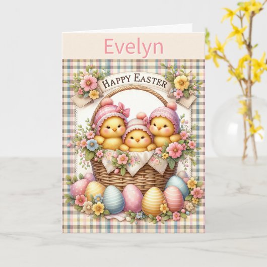 Schattigee Pasen Voeg de naam van het kind toe Kle Kaart (Gele Bloem)