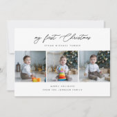 Schattigee pasgeboren baby's eerste kerst 3 foto feestdagenkaart (Voorkant)