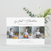 Schattigee pasgeboren baby's eerste kerst 3 foto feestdagenkaart (Staand voorkant)