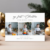 Schattigee pasgeboren baby's eerste kerst 3 foto feestdagenkaart