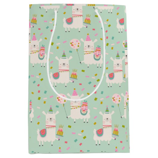 Schattigee Pastel Aqua Turquoise Party Llama Kinde Medium Cadeauzakje (Voorkant)