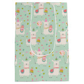 Schattigee Pastel Aqua Turquoise Party Llama Kinde Medium Cadeauzakje (Achterkant)