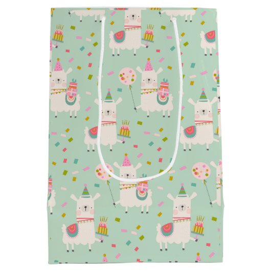 Schattigee Pastel Aqua Turquoise Party Llama Kinde Medium Cadeauzakje (Achterkant)