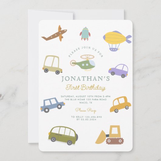 Schattigee Pastel auto vrachtwagen vliegtuigraket  Kaart (Voorkant)