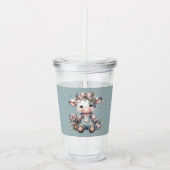 Schattigee Pastel Baby Koe in Overalls met Bloemen Acryl Drinkbeker (Voorkant)