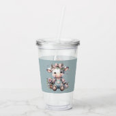 Schattigee Pastel Baby Koe in Overalls met Bloemen Acryl Drinkbeker (Achterkant)