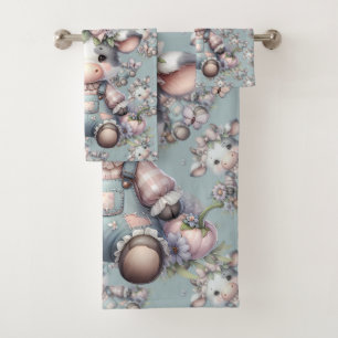 Schattigee Pastel Baby Koe in Overalls met Bloemen Bad Handdoek