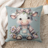 Schattigee Pastel Baby Koe in Overalls met Bloemen Kussen (Deken)