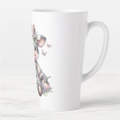 Schattigee Pastel Baby Koe in Overalls met Bloemen Latte Mok (Rechts)