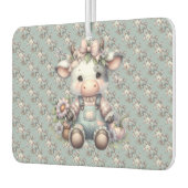 Schattigee Pastel Baby Koe in Overalls met Bloemen Luchtverfrisser (Links)