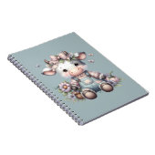 Schattigee Pastel Baby Koe in Overalls met Bloemen Notitieboek (Rechterzijde)