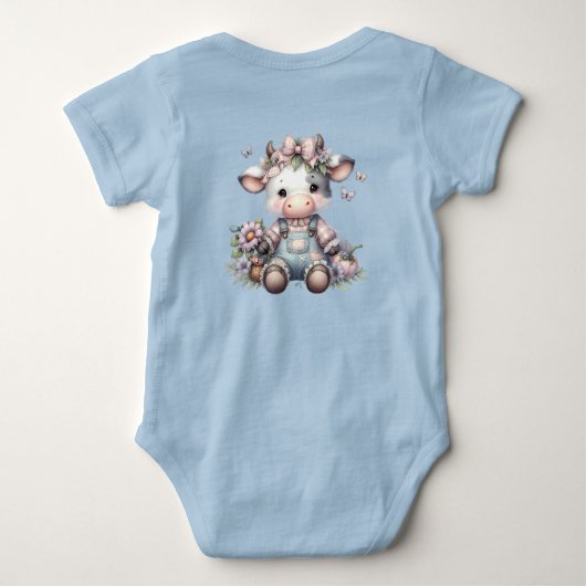 Schattigee Pastel Baby Koe in Overalls met Bloemen Romper (Achterkant)