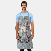 Schattigee Pastel Baby Koe in Overalls met Bloemen Schort (Gedragen)