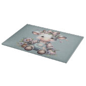 Schattigee Pastel Baby Koe in Overalls met Bloemen Snijplank (Hoek)