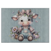 Schattigee Pastel Baby Koe in Overalls met Bloemen Snijplank (Voorkant)