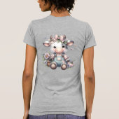 Schattigee Pastel Baby Koe in Overalls met Bloemen T-shirt (Achterkant)
