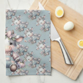 Schattigee Pastel Baby Koe in Overalls met Bloemen Theedoek (Quarter Fold)
