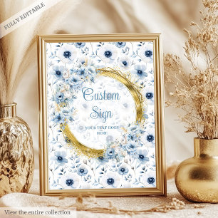Schattigee pastel blauw boho waterverf bloemen op  poster
