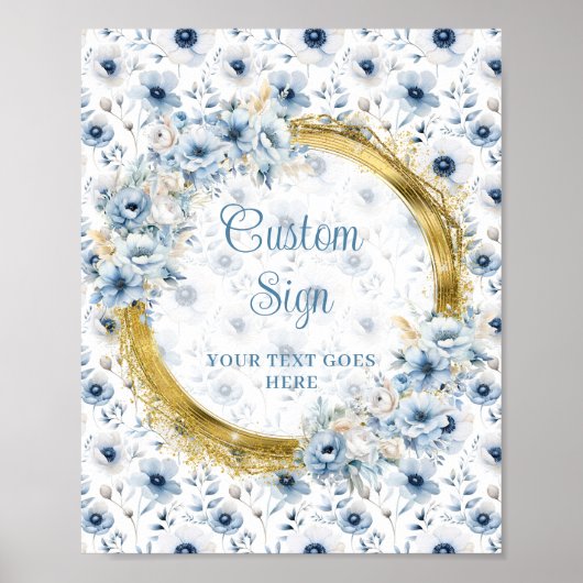 Schattigee pastel blauw boho waterverf bloemen op poster (Voorkant)