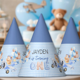 Schattigee pastel blauw bruin Baby Beer draaien ee Feesthoedjes