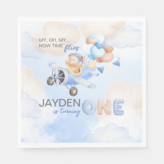 Schattigee pastel blauw bruin Baby Beer draaien ee Servet (Voorkant)