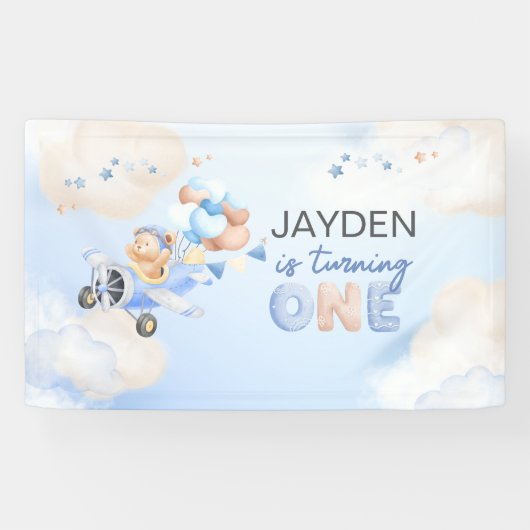 Schattigee pastel blauw bruin Baby Beer draaien ee Spandoek (Horizontaal)