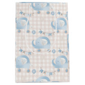 Schattigee pastel blauw ivoor geruite olifant jong medium cadeauzakje (Voorkant)